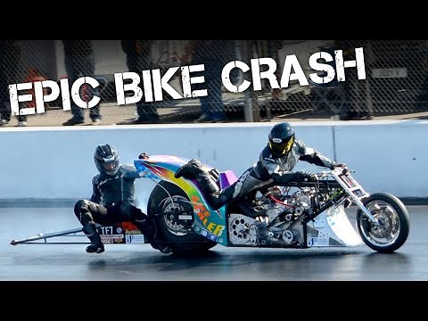 EPIC BIKE CRASH - Amazing Top Fuel Drag Bike win at Santa Pod Raceway
