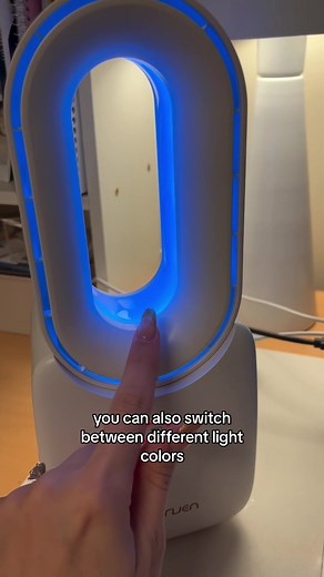 Need some relief from the heat? This bladeless desktop fan can help cool you down, as well as spruce up your space with its color-changing lights. #fan #desktopfan #homedecor #officedecor #amazonfinds