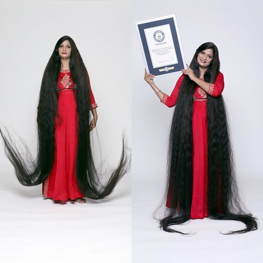 Smita Srivastava, from Prayagraj, India, sets a remarkable record with the longest hair on a female - measuring an astonishing 236.22 cm (7 ft 9 in) 👩‍🦰 | Guinness World Records