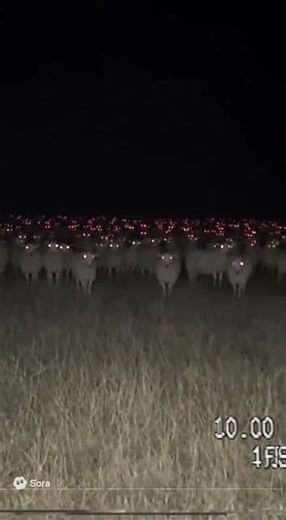 🐑 Creepy VHS Footage: Sheep with Red Eyes at Night 🔴📼