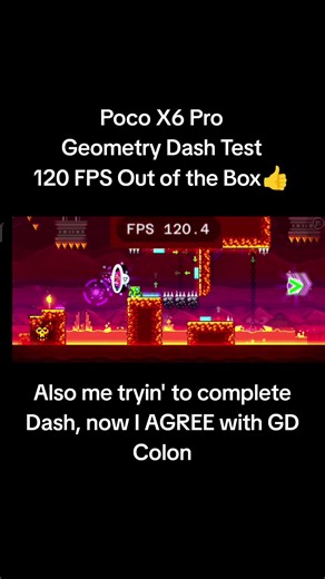 Poco X6 Pro Geometry Dash Test: 120 FPS Out of the Box