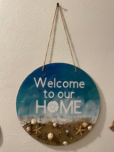 Coastal Welcome Sign, Seashell Beach Decor