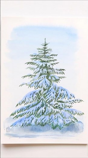 How to Paint Snowy Watercolor Christmas Tree