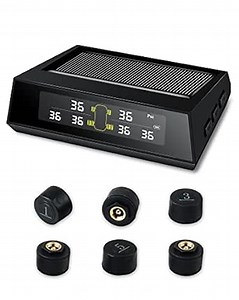 Upgrade RV Tire Pressure Monitoring System 【2/4/6 Wheel Mode】 Wireless Solar TPMS with 6 External Sensors TPMS Tire Pressure Monitor System USB Charging for RVs Trailers (0-102 PSI)