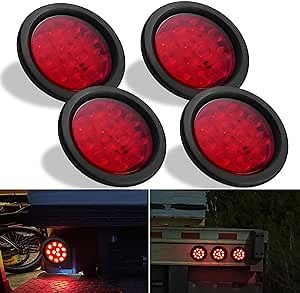 4 Inch Round Trailer Lights Led, 4PCS 12 LED 12V Led Trailer Tail Lights Kit, Waterproof Marker/Stop/Turn/Brake/Tail Lights for Trailer/Trucks/Boat/RV/Tractors with Grommet and Plug
