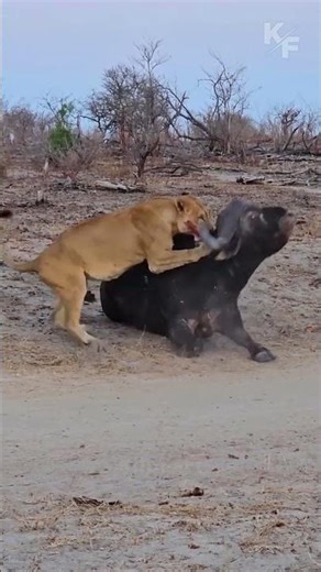 Buffalo Escapes Lioness at the Last Second