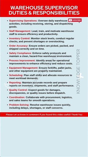 Warehouse Supervisor Duties | Warehouse Supervisor Job Roles and Responsibilities