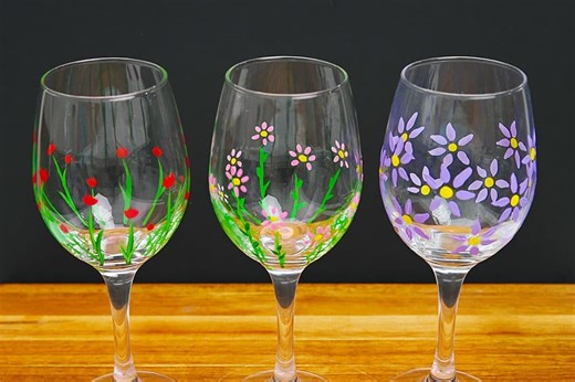 Wine Glass Painting - Easy DIY Painted Glasses with Floral Design
