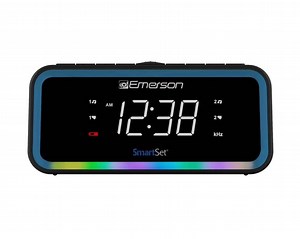 Emerson SmartSet AM/FM, Dual Alarm Clock Radio, 0.9" White LED, USB-C Charging and Multi-Color LED Decor, CKS1401