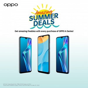 Get yourself ready for summer with these amazing deals on OPPO A series! Buy an OPPO A12 3G, A12 4G, or A15s from March 9 to 23, 2021 to get freebies. Get yours now in OPPO stores nationwide, Shopee, and Lazada. | OPPO