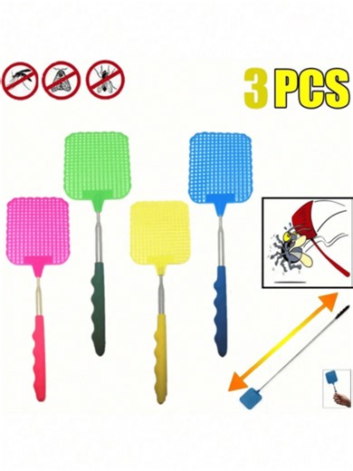 1/3pcs Random Color Retractable Fly Swatter, Manual Insect Repellent, Durable Plastic, Anti Slip Grip, Adjustable Long Handle Fly Swatter, Suitable For Indoor And Outdoor Use, Summer Mosquito Swatter, Household Daily Fly Killer, Summer Essential Item, No Need For Electricity,Wedding Decoration,Xmas Decoration,Birthday Decoration,Birthday Gift,Christmas Table Decorations,Christmas,Christmas Decorations,Christ | SHEIN