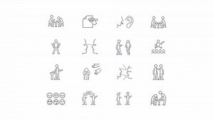 Communication types animation set. Cultural barriers animated line icons. Eye contact, miscommunication. Black illustrations on white background. HD video with alpha channel. Motion graphic