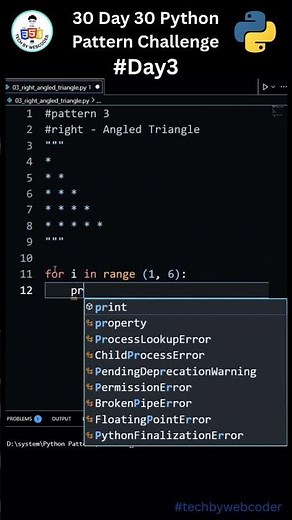 Day 3: Easy Right - Angled Triangle Pattern in Python | 30 Days of Code