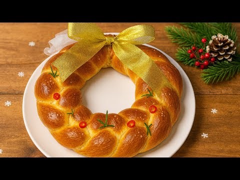 Christmas Bread Wreath | Soft & Fluffy Braided Bread Recipe 🎄✨