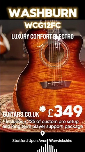 Washburn Comfort WCG12FCE Electro Acoustic Guitar. Inc. custom pro setup and support package