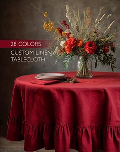 Custom Ruffle Linen Tablecloth: for Oval, Round, Square Dining Tables - Etsy