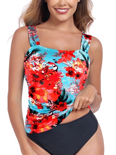 RELLECIGA Women's Bandeau Ruched Tankini Top Swimsuits Modest Bathing Suits