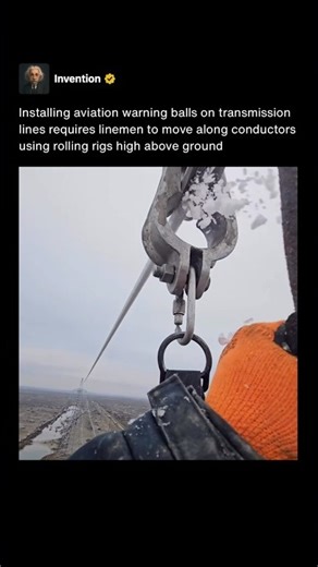 Linemen Ride Power Lines to Install Aviation Warning Balls in Russia ⚡️ #shorts