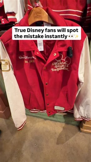 Sammie Lee & Tanner Hodges on Instagram: "True Disney fans, this one’s for you 👀 This jacket almost got it right, but one detail gives it away. 🤭 If you know Walt Disney World, you’ll spot what doesn’t belong immediately. 🔍 Comment the correction below and share this with a Disney fan who loves catching details like this 🏰✨ Walt Disney World Disneyland Theme Park Trivia Disney Merch IYKYK #disney #disneyparks #disneyworld #trivia #orlando"