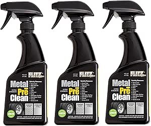 Flitz Metal Pre-Clean - 16oz of USA-Made Stainless Steel Cleaner Spray - Works on Aluminum, Brass, Copper, & More - Tarnish, Rust Remover for Metals - Non-Abrasive Aluminum Deoxidizer (3 Pack)
