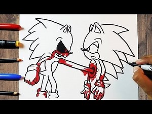 HOW TO DRAW SONIC VS SONIC.EXE/how to draw sonic.exe vs fleetway sonic #sonic #shorts