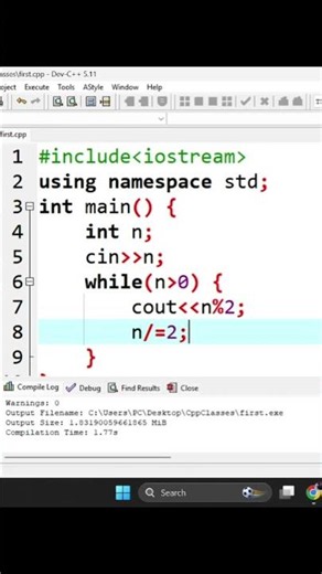 Convert Any Number Into Binary Using C++ in Seconds