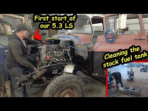 Cleaning fuel tank and first start of our 5.3 LS engine in our 1955 Chevy Napco 4x4 clone