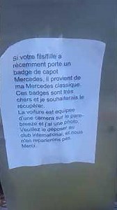 Montaigu-de-Quercy histoire badge capot Mercedes classique volé avec caméra sur pare-brise...