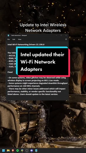 Intel Wi-Fi Network Adapter updates are out. Improve your wireless performance by keeping your drivers up to date. Make sure your adapter supports the driver before you download it. #intel #techtips #techtok #techtoktips #pcgaming #gamingpc