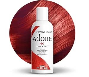 Adore Semi Permanent Hair Color (060 Truly Red) | Vegan & Cruelty-Free Red Hair Dye | No Ammonia, No Peroxide, No Alcohol | 4 Fl Oz (Pack of 1)