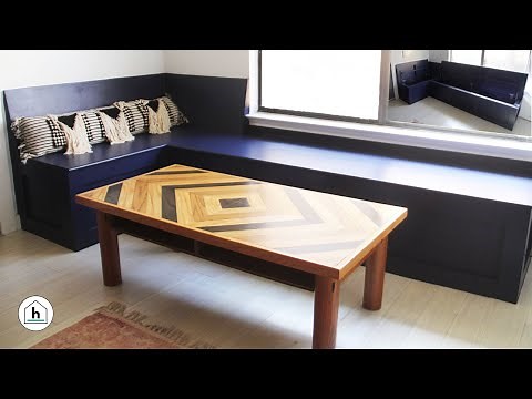 DIY Corner Banquette / Bench Seat with Storage (also, how to add struts and LED lights)