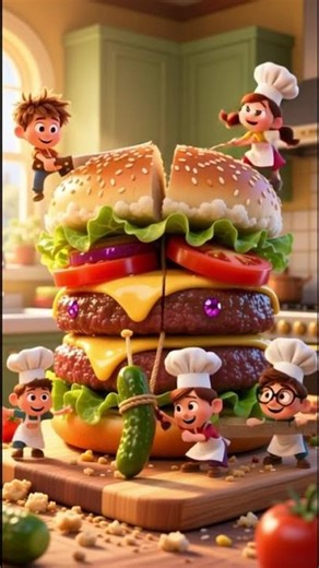 Huge burger breakfast. #breakfastburger, #hugeburger, #foodcartoon, #funnycartoon, #tinyvsgiant