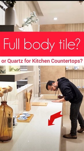 S u f y : Jadestone Architects on Instagram: "Full Body Tile vs Quartz Kitchen Countertop – Which One Should You Choose? 🍽️✨ When designing a modern kitchen, choosing the right kitchen countertop material is a big decision. Full body tiles and quartz countertops are two popular choices in Indian kitchens today — each offering a different look, feel, and budget range. Full body tile kitchen countertops are loved for their design variety and cost effectiveness, while quartz kitchen countertops ar