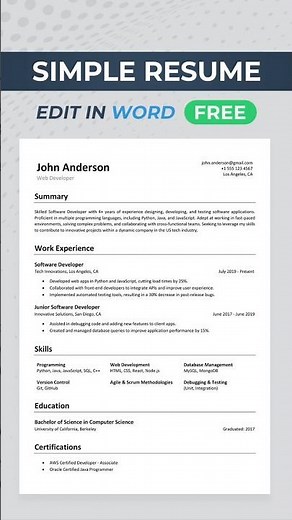 How to Edit Resume in MS Word | Simple Resume Template | Free Download