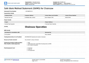 Chainsaw Safe Work Method Statement (Free chainsaw SWMS)