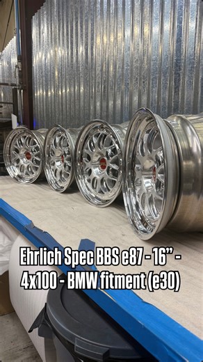 📣Ehrlich Spec BBS e87 - 16” - 4x100 - BMW fitment (e30)📣 Brand new BBS E87 wheels in BMW fitment. These will fit e30 BMWs but the specs can be altered to fit a wide range of cars. Faces and barrels are currently raw aluminum. We can do just about any finish on the faces. We had planned on polishing the faces. Outers will be high polished, inners will be satin black. 8mm Motorsport valve stems and 56mm red/gold 3D BBS logos will be included. Specifications: Front: 16x8” ET20 (1.5”/6.5”) Rear: 1