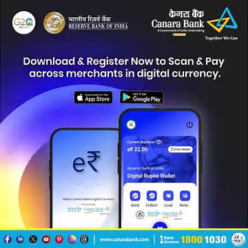 Scan and Pay to any UPI merchants across the country using India's Central Bank Digital Currency. Download the app using the link - https://onelink.to/rupee #CanaraBank #DigitalCurrency | Canara Bank