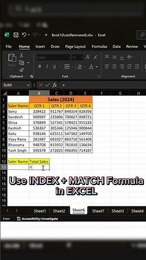 Use INDEX + MATCH Formula in Excel