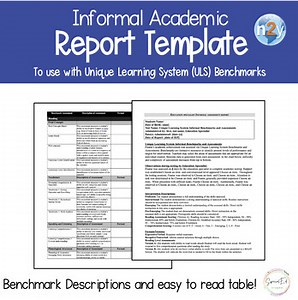 Informal Academic Report Template for Unique Learning System ULS/N2Y/Everway