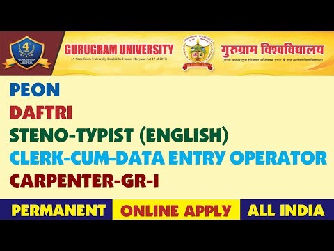 Gurugram University I Clerk-cum-DEO I Peon I Daftri I Steno-Typist I Carpenter I Apply Online