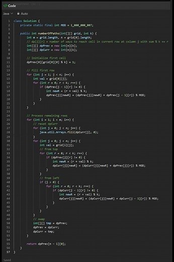 2435 Paths in Matrix Whose Sum Is Divisible by K