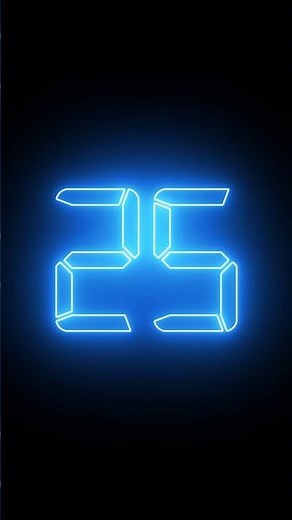 25 Second Countdown Timer with Ticking Beep sound and Alarm Digital Clock neon glowing number