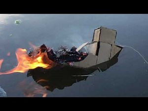 Cardboard ship sinks.... FIRE!