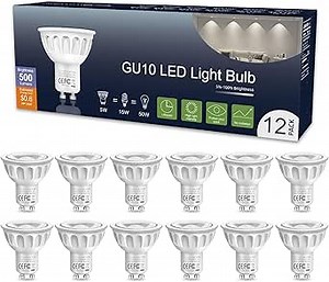 GU10 LED Bulb Dimmable, 50W Halogen Equivalent, 5000K Daylight White Natural Light Bulbs, 500LM White Light Bulbs Replacement for Recessed Track Living Room Bathroom Lighting, 5W 12 Pack