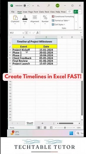 How to Create a Quick Timeline in Excel! 📅 #excel #excelshorts