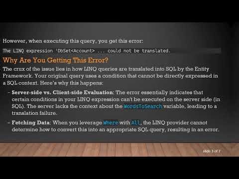 Solving the LINQ expression could not be translated Error