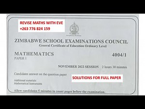 ZIMSEC November 2022, Maths Paper 1, Solved Full Paper