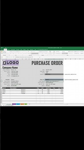 Excel purchase order template, Google sheets template, instant download