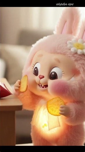 Cute Laboo Eating Burger, Apple & Chips 🍔🍎🥔 | ASMR Sounds