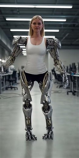 Human-Android Hybrid Walks Through a Factory — Futuristic Robotics in Motion